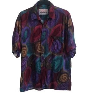 Vintage CCI Van Heusen Abstract All Over Print Short Sleeve Button Up Shirt L